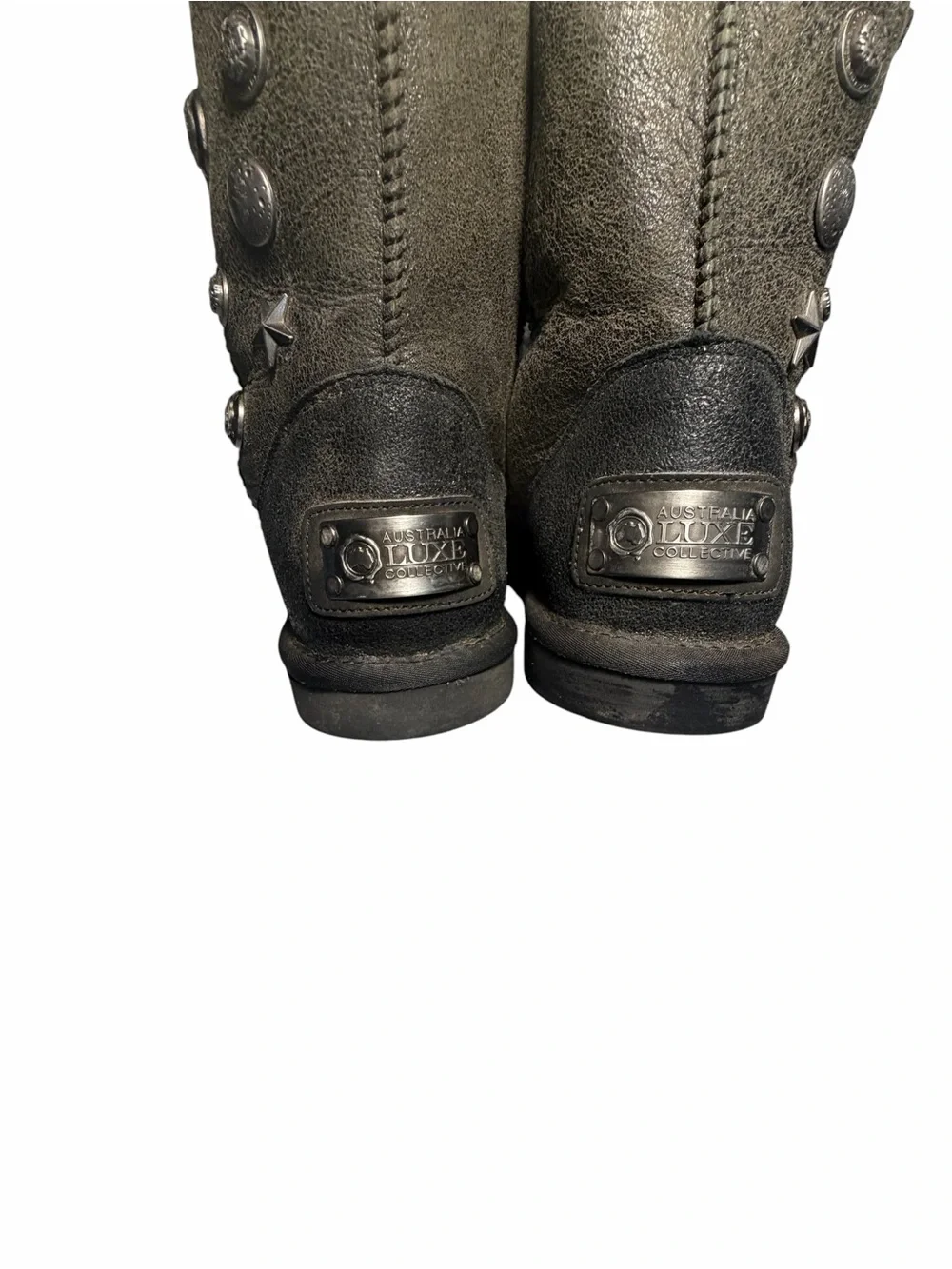 Australia Luxe Angel Studded Metallic Grey Sheepskin Fur Boots Womens 11